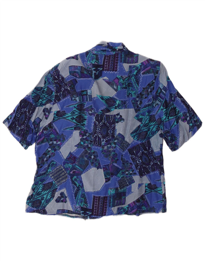 VINTAGE Womens Short Sleeve Shirt Blouse UK 18 XL Blue Patchwork