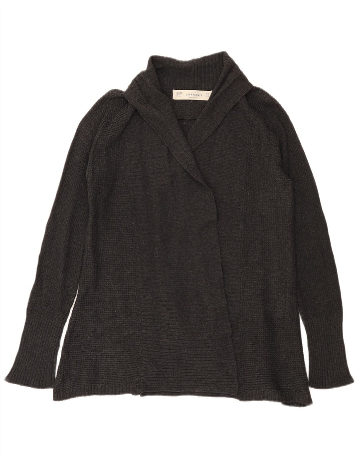 Zara Womens Open Cardigan Sweater UK 12 Medium Grey Bomuld