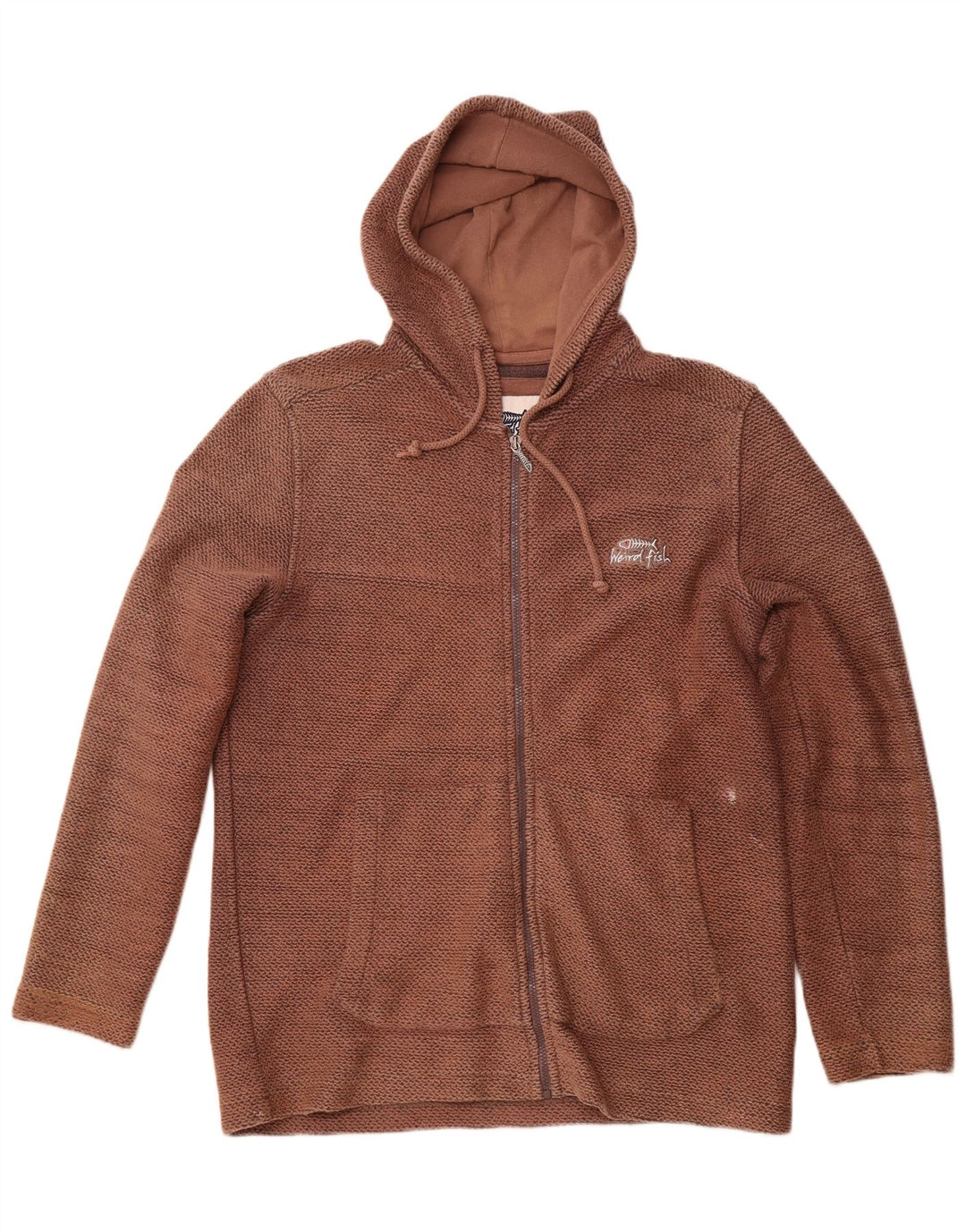 WEIRD FISH Herre hættetrøje med lynlås Stor brun bomuld
