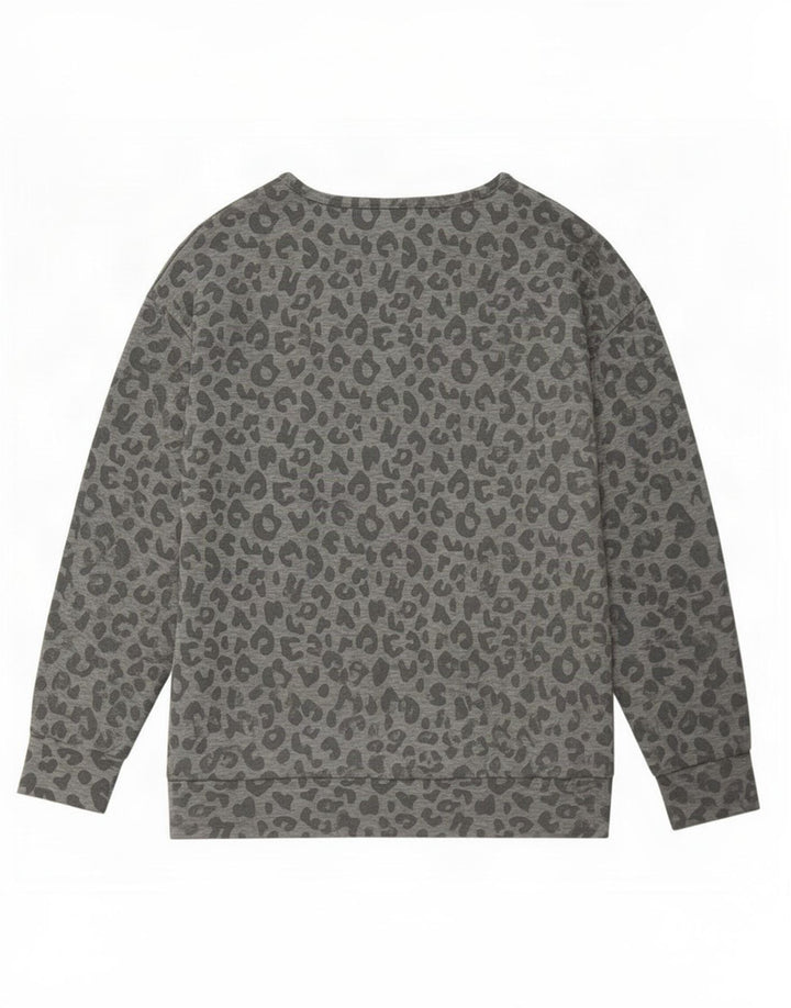 John Lewis Dame Sweatshirt Jumper UK 14 Medium Grey Animal Print
