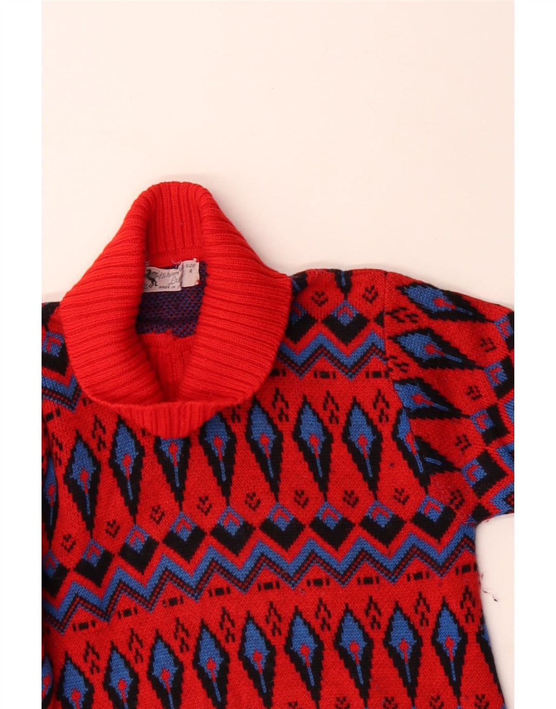 Vintage Dame Rullehals Sweater Størrelse 4 Small Red Fair Isle Wool
