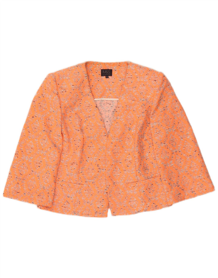 Marks & Spencer Dame 3/4 ærmet Bolero Jacket UK 10 Small Orange Ikat