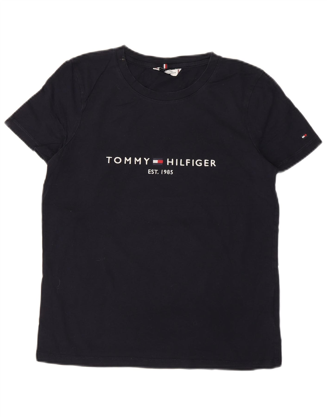 TOMMY HILFIGER Grafisk T-shirt top til kvinder UK 12 Mellem marineblå bomuld