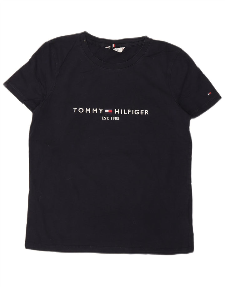 TOMMY HILFIGER Grafisk T-shirt top til kvinder UK 12 Mellem marineblå bomuld