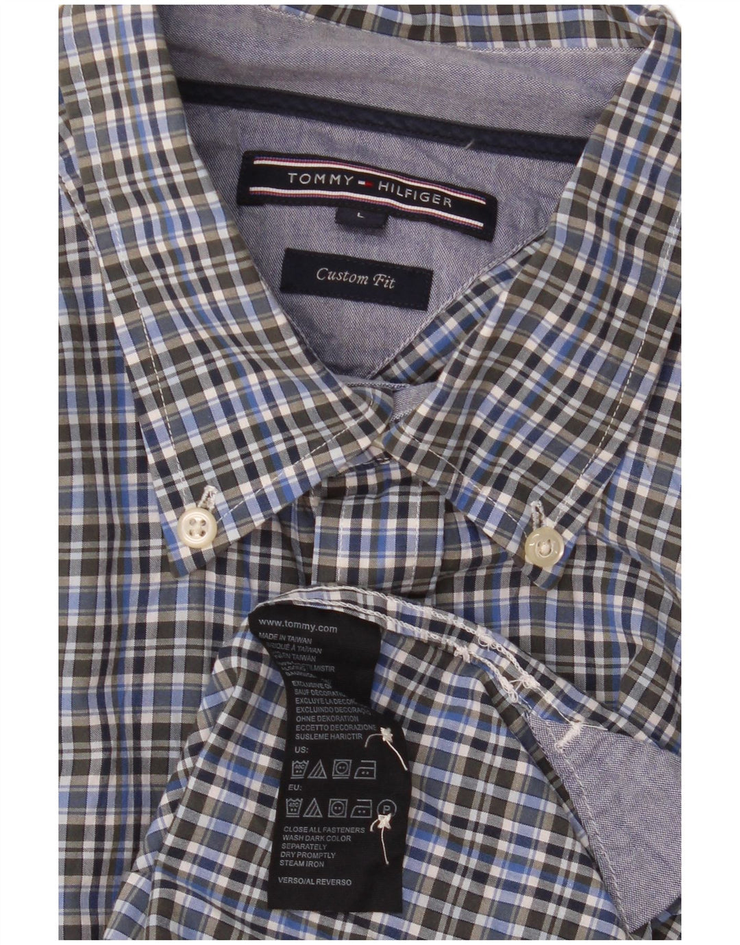 Tommy Hilfiger Herre Custom Fit skjorte Stor blå ternet bomuld