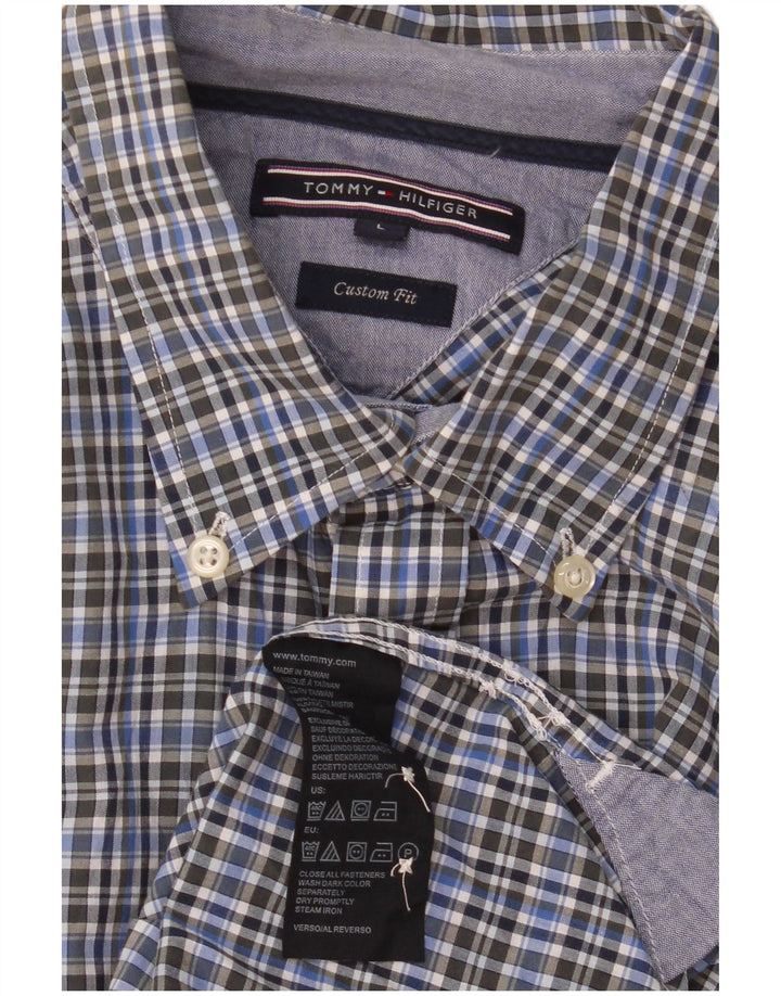 Tommy Hilfiger Herre Custom Fit skjorte Stor blå ternet bomuld