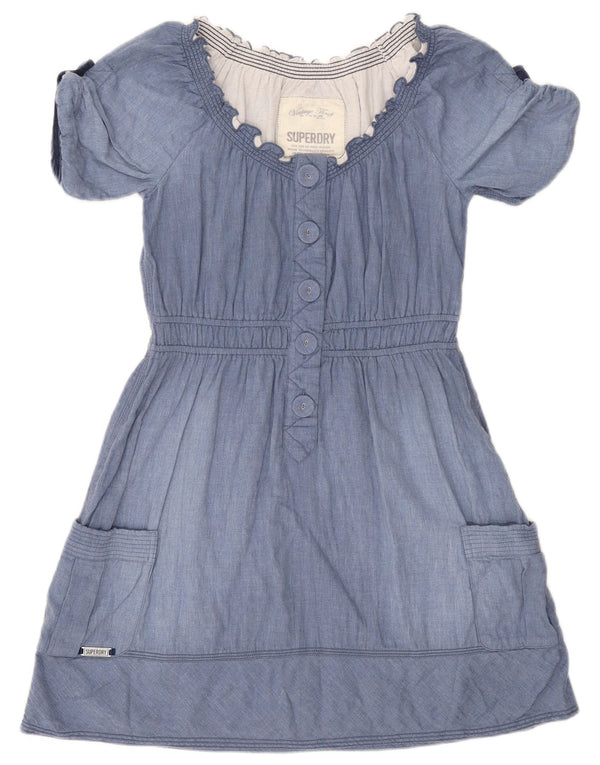 Superdry Dame A-Line Kjole UK 14 Medium Blue Bomuld