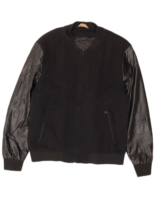 Zara Herre Bomber Jacket UK 42 XL Sort Polyester