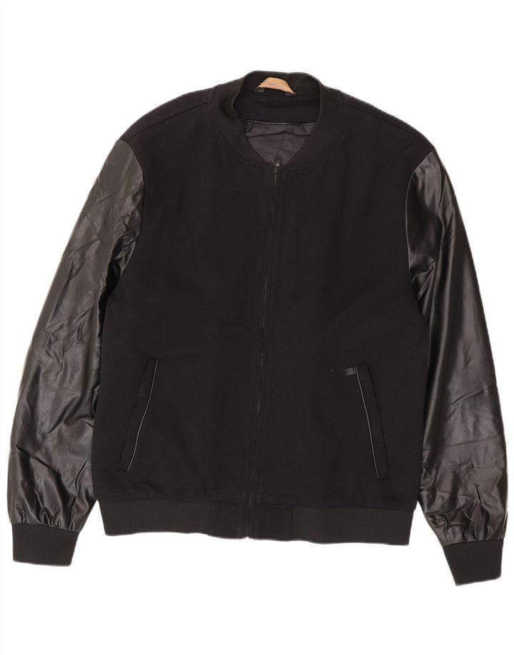 Zara Herre Bomber Jacket UK 42 XL Sort Polyester