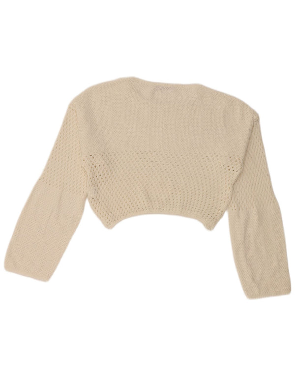 Zara Womens Crop Boat Neck Jumper Sweater UK 12 Medium White Bomuld