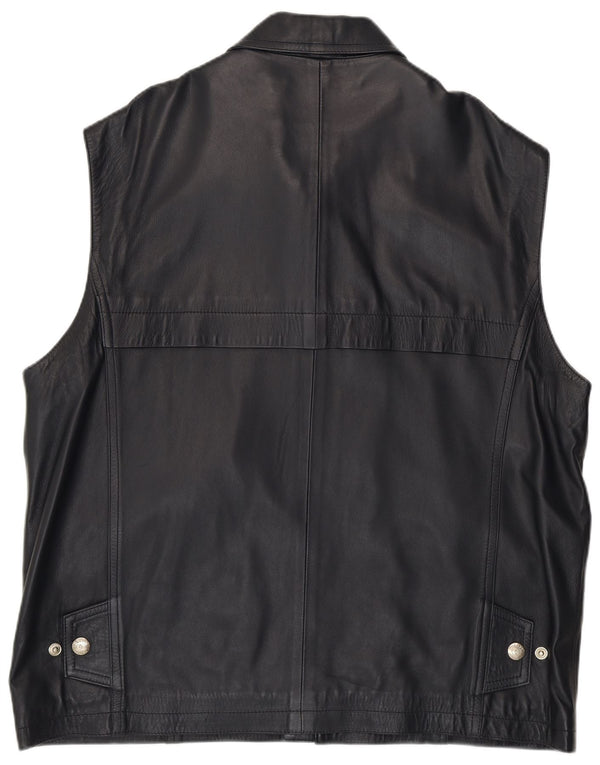 Vintage Herre Læder Gilet UK 42 XL Navy Blue Læder