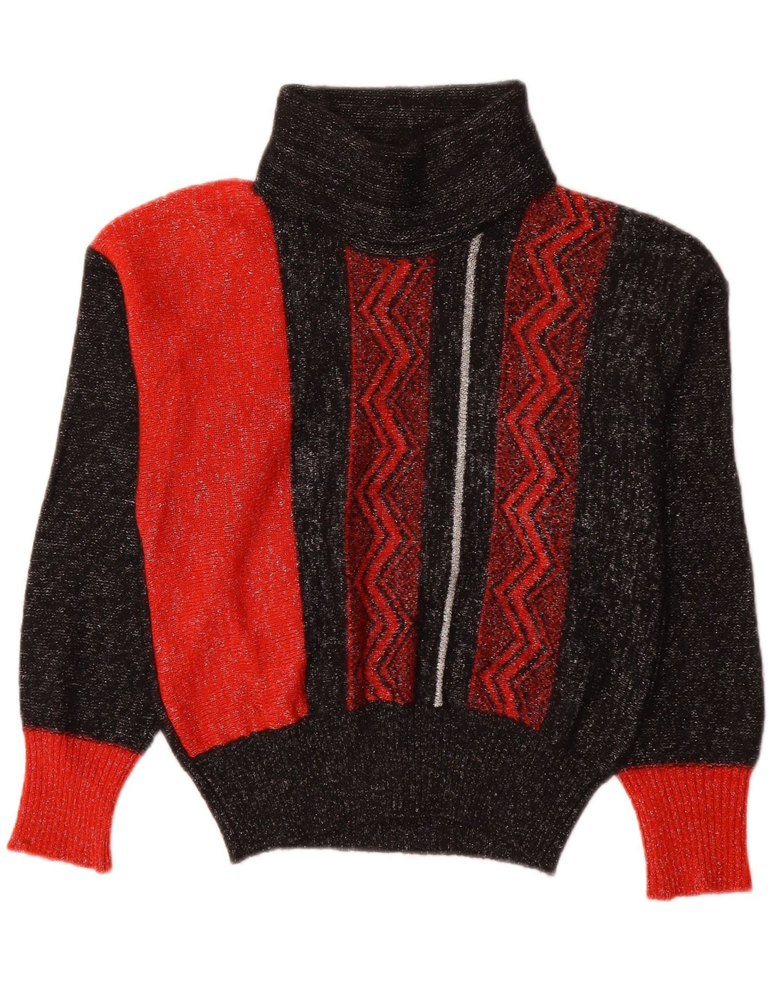 VINTAGE Womens Roll Neck Jumper Sweater IT 46 Large Black Colourblock Vintage Vintage and Second-Hand Vintage from Messina Hembry 