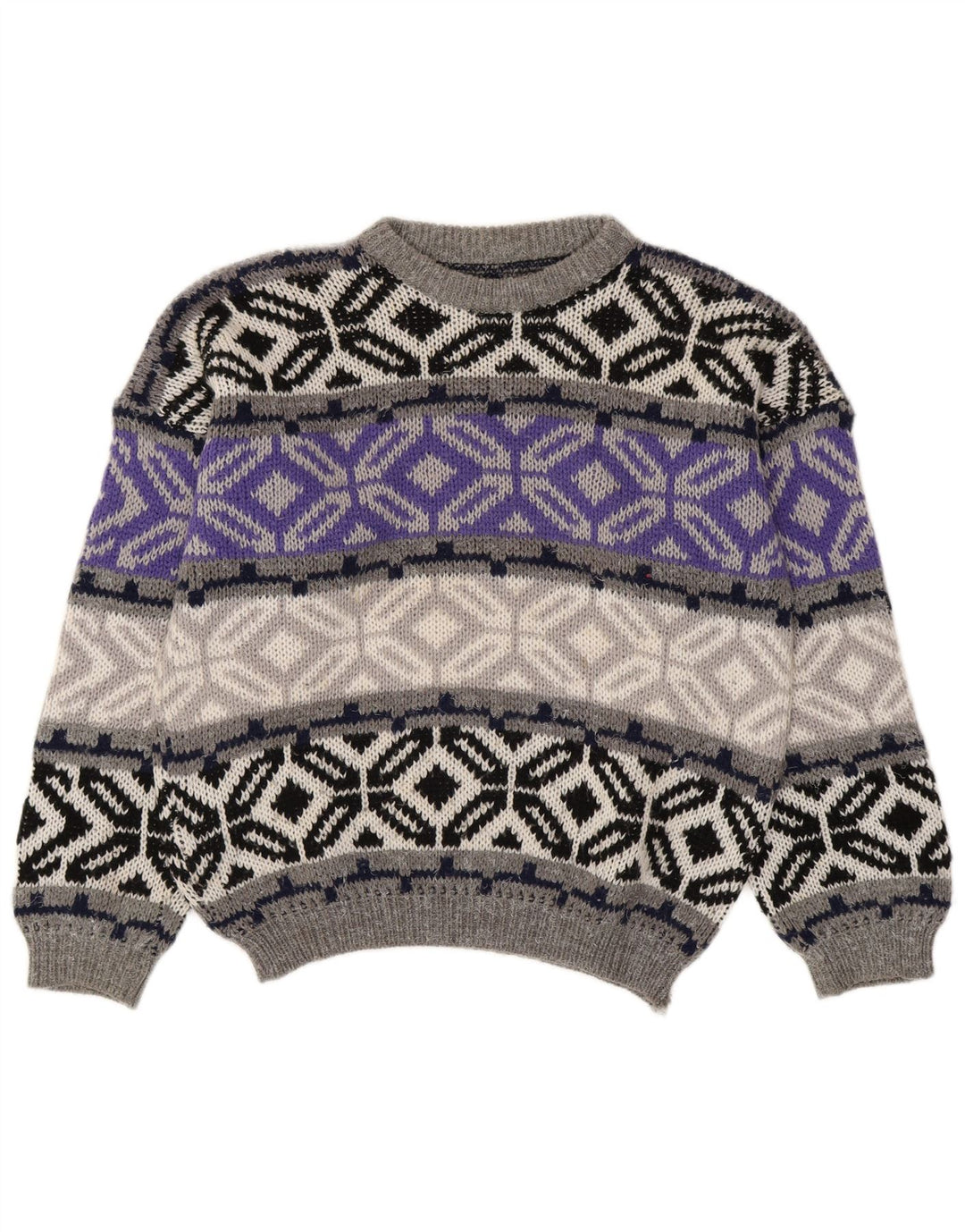 Vintage herre sweater med rund hals, lille grå Fair Isle