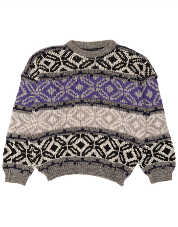 Vintage herre sweater med rund hals, lille grå Fair Isle
