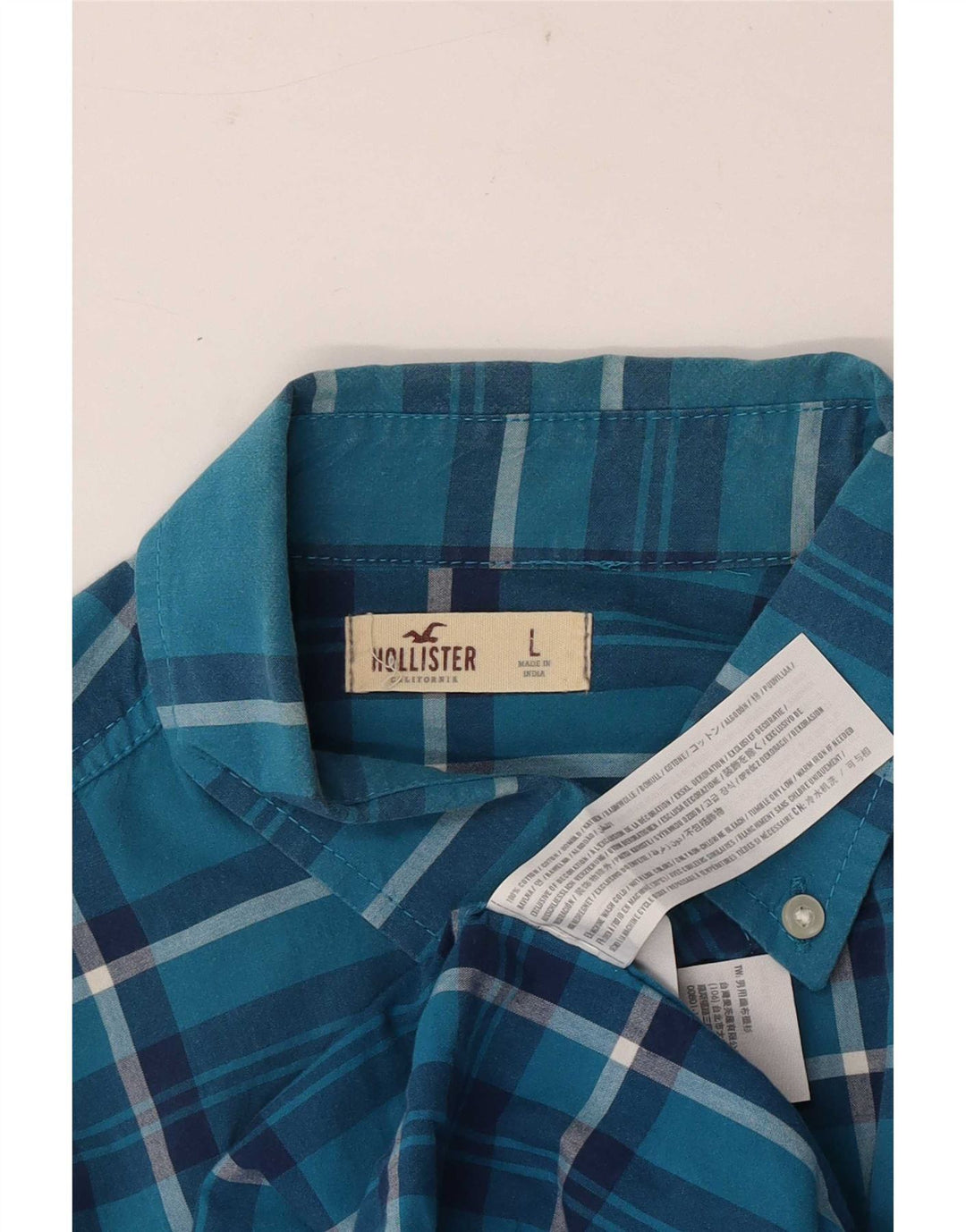 Hollister herreskjorte stor blå plaid bomuld