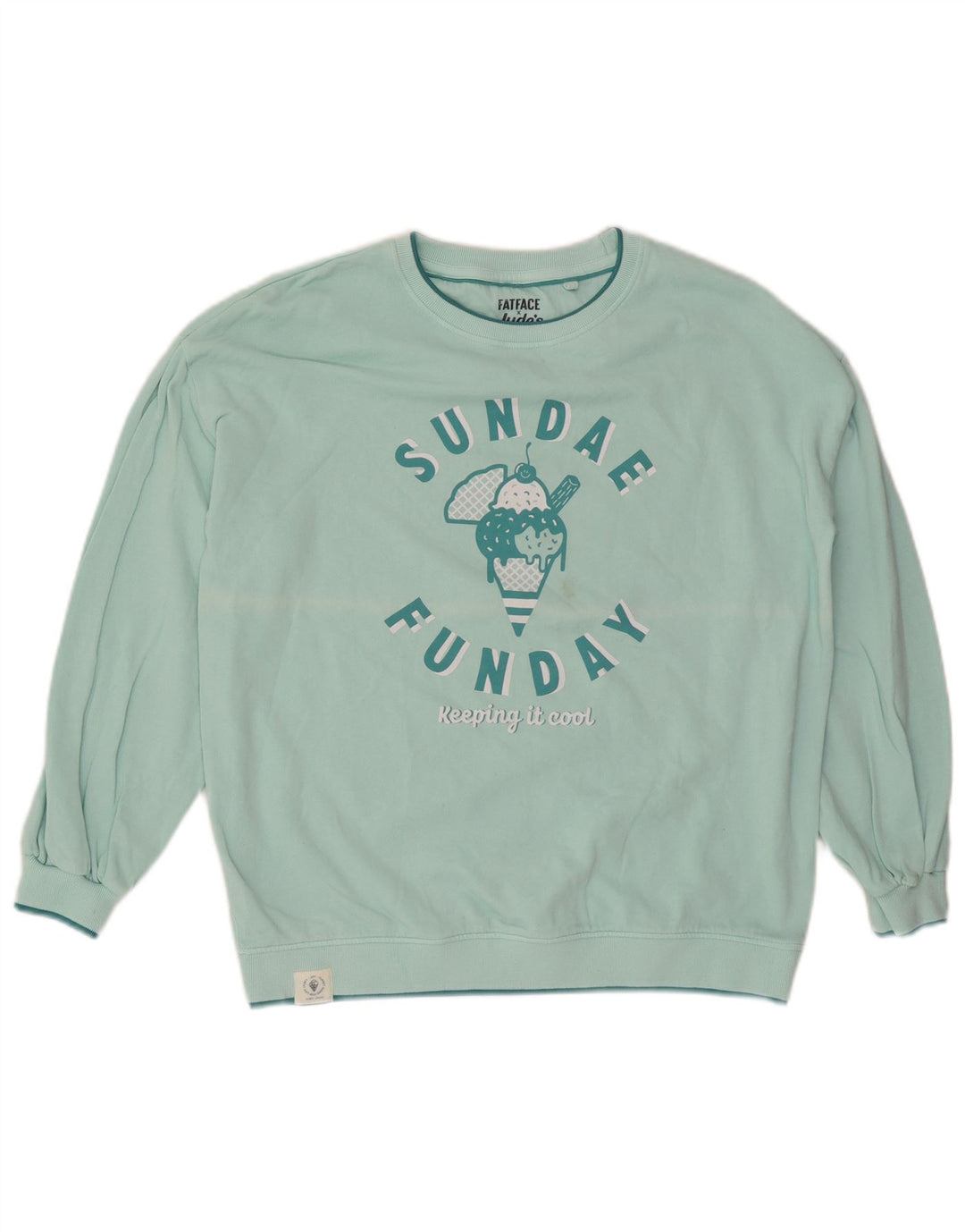 Fat Face Dame Grafisk Oversized Sweatshirt Jumper UK 12 Medium Turkis