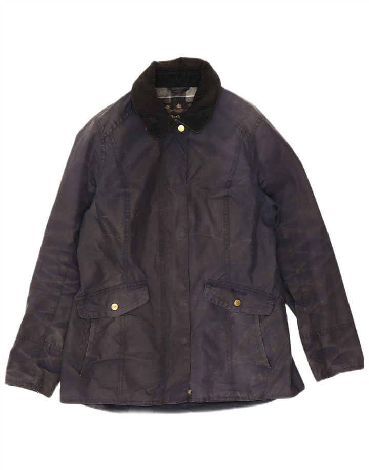 Barbour Womens vokset bomuldsjakke UK 10 Small Navy Blue Cotton