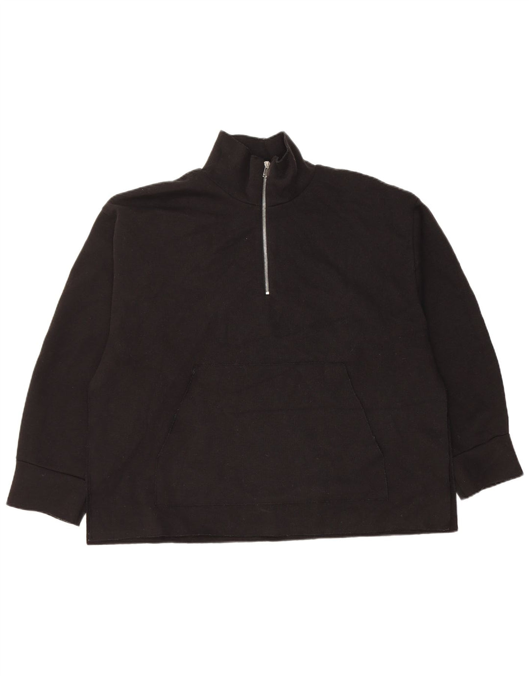 Zara Dame Oversized Zip Neck Jumper Sweater UK 14 Medium Sort Polyester