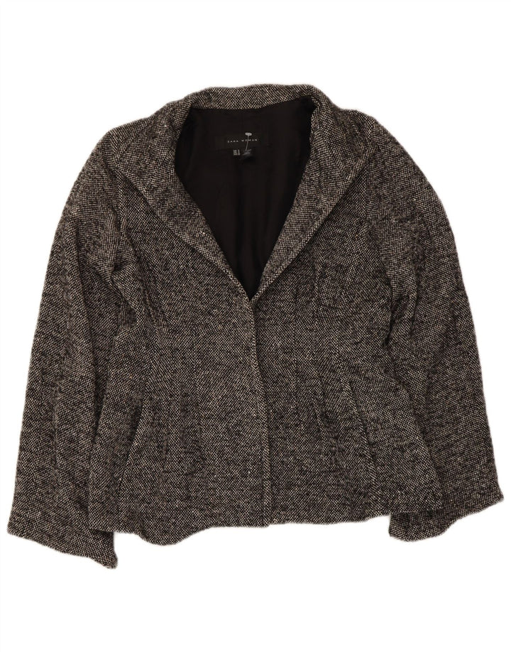 Zara Womens Open Blazer Jacket UK 10 Small Grey Flecked Wool