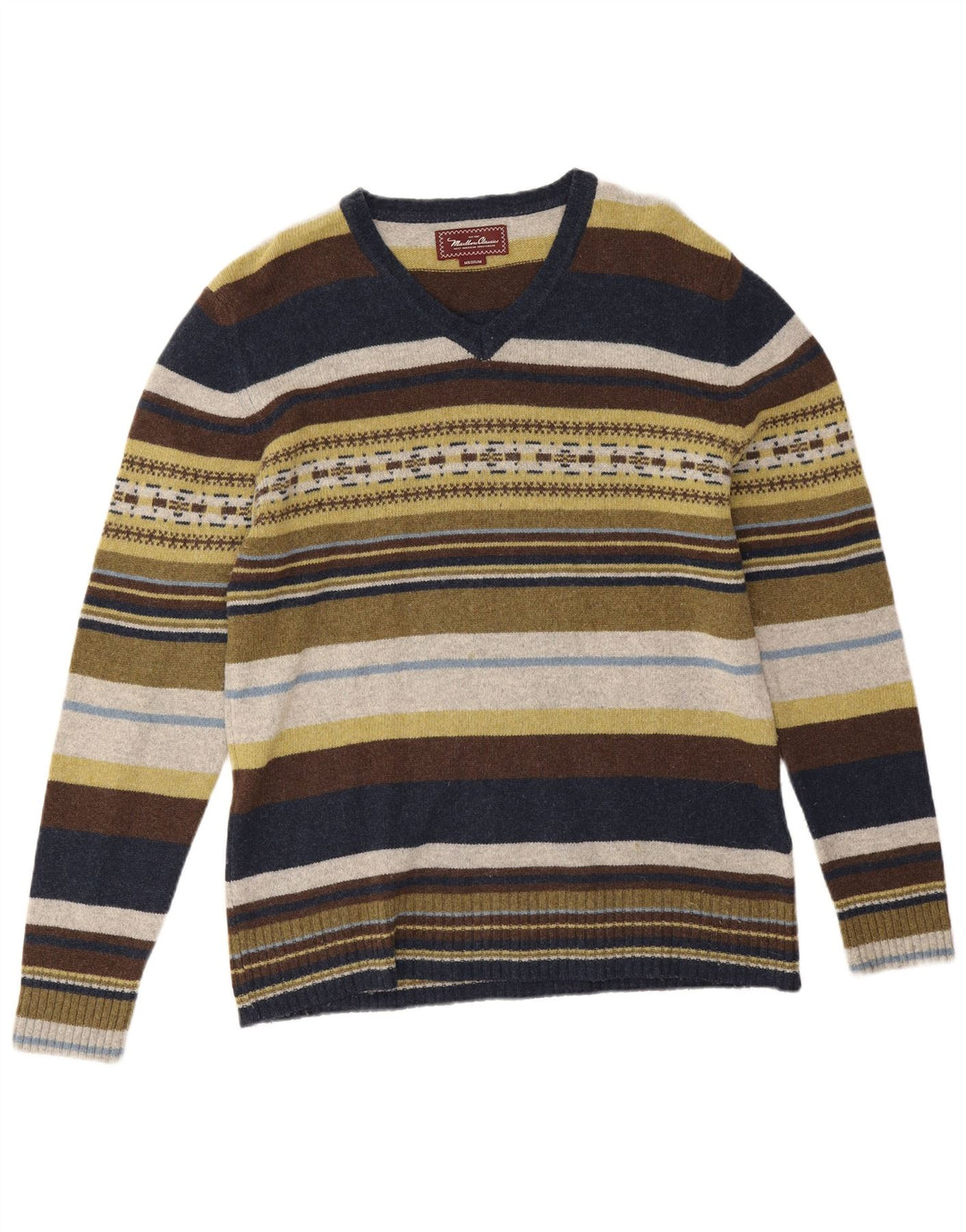Marlboro Classics Herre V-hals sweater Medium Flerfarvet Stribet