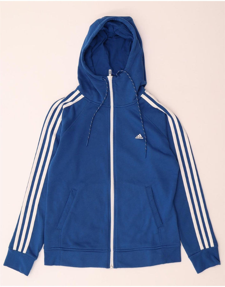 ADIDAS Womens Climalite Zip Hoodie Sweater UK 12/14 Medium Blue Polyester Vintage Adidas and Second-Hand Adidas from Messina Hembry 