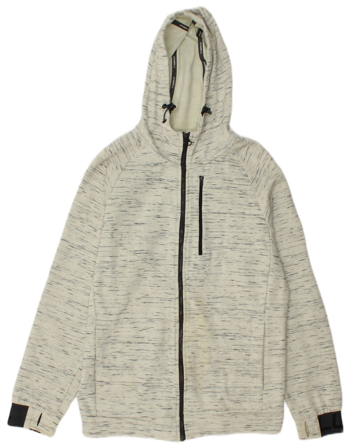O'NEILL Mens Zip Hoodie Sweater Small Off White Flecked Cotton