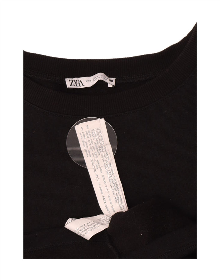 Zara Womens Crop Top Langærmet UK 10 Small Black Bomuld