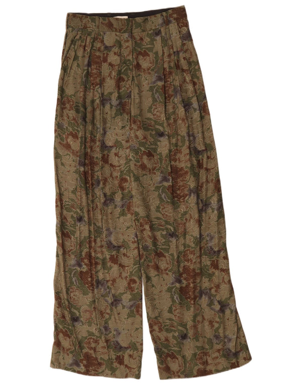 Stiksav kvinders højtaljede fritidsbukser UK 8 Small W28 L30 Green Floral
