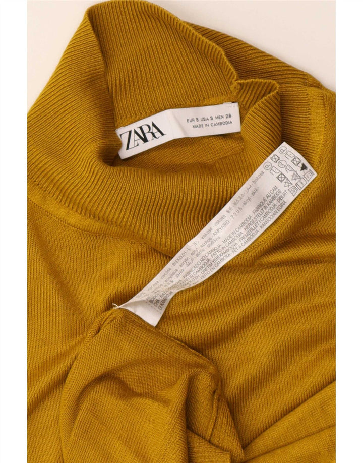 Zara Dame Oversized Turtle Neck Jumper Sweater UK 10 Small Yellow Viscose