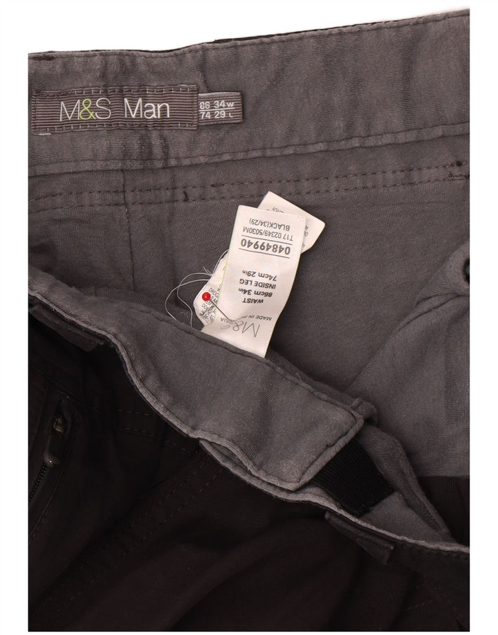 Marks & Spencer Herre Straight Cargo Bukser W34 L29 Sort Polyamid