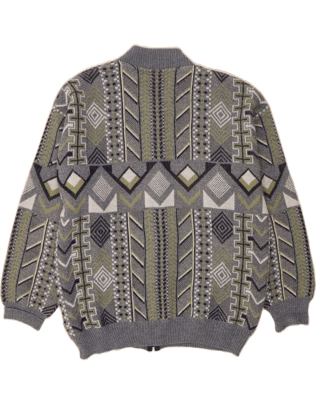 BASICLINE Mens Cardigan Sweater UK 42/44 Large Grey Geometric Polyacrylic Vintage Basicline and Second-Hand Basicline from Messina Hembry 