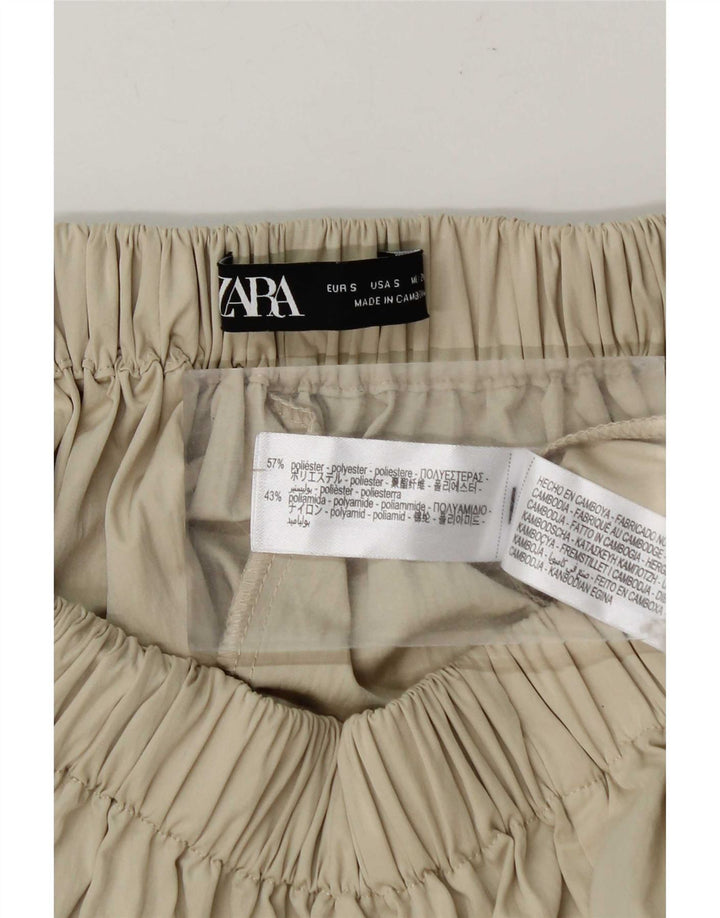 Zara Womens Flared Skirt Small W26 Beige Polyester