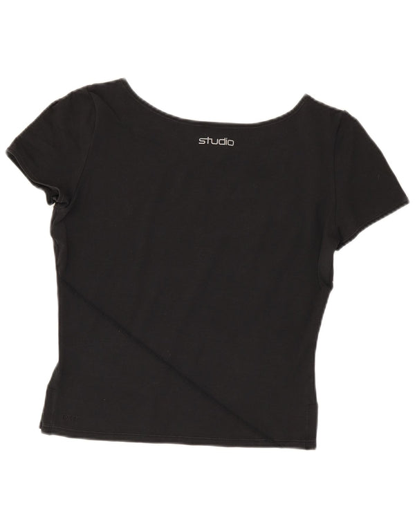 Nike Dame Dri Fit Crop Grafisk T-Shirt Top UK 10/12 Medium Sort