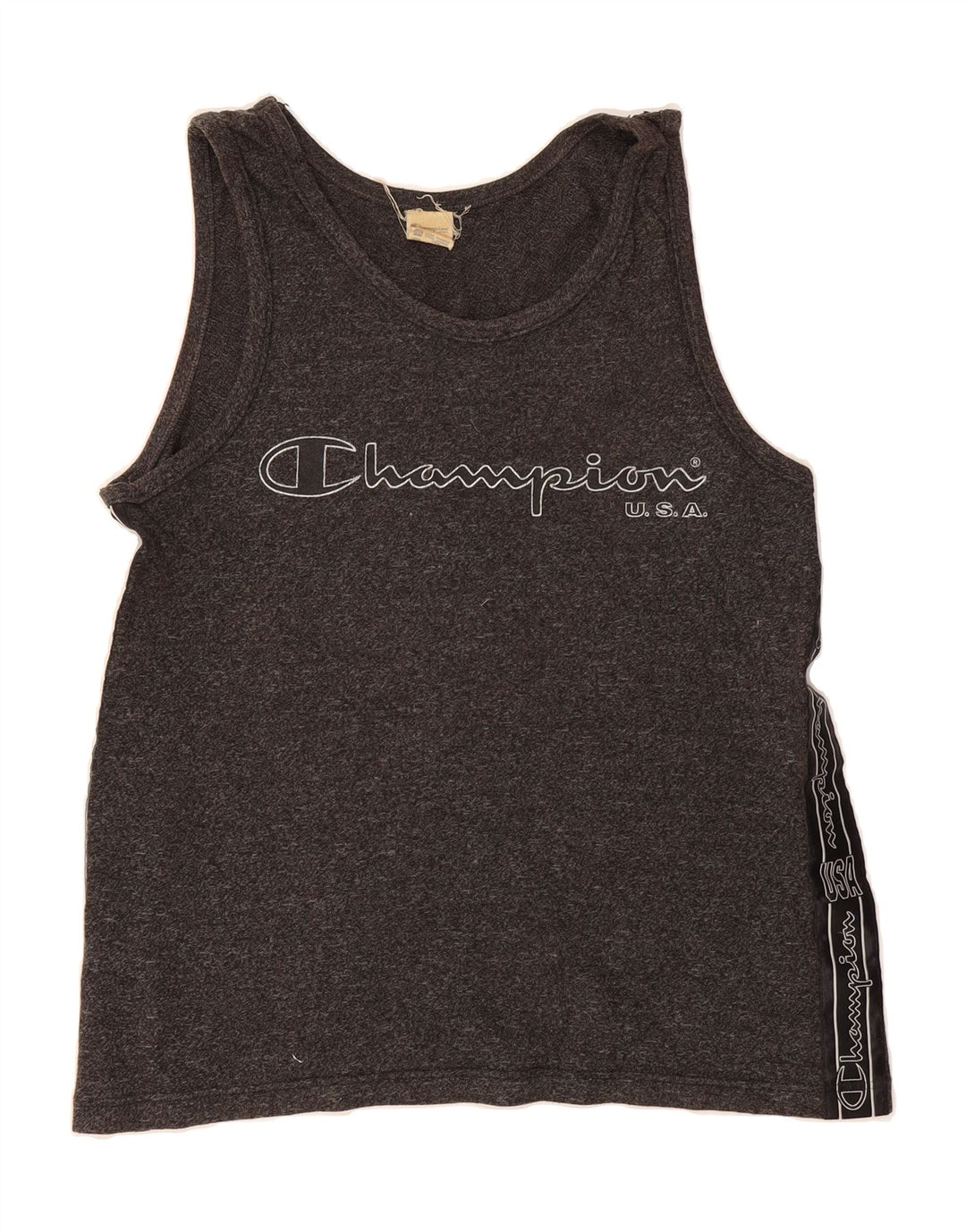 CHAMPION Mens Graphic Vest Top Small Grey Cotton Vintage Champion and Second-Hand Champion from Messina Hembry 
