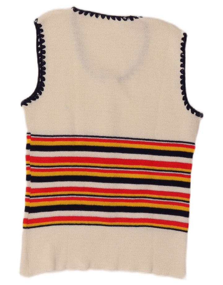 Vintage Dame Vest Tank Top UK 8 Small White Striped