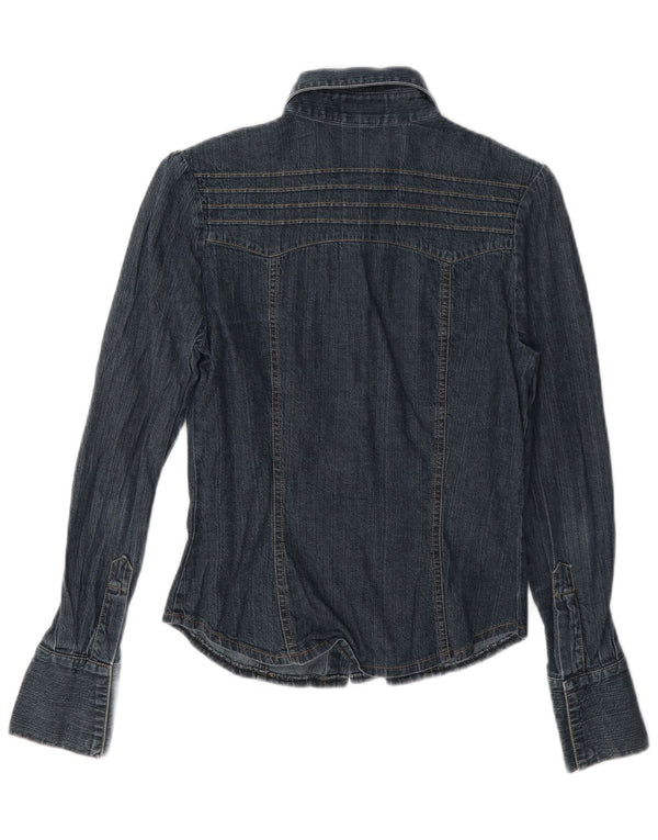 Oasis Dame Denim Shirt UK 8 Small Navy Blue Cotton