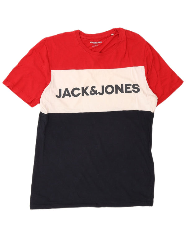 Jack & Jones Herre grafisk T-shirt Top Medium Marineblå Colourblock Bomuld
