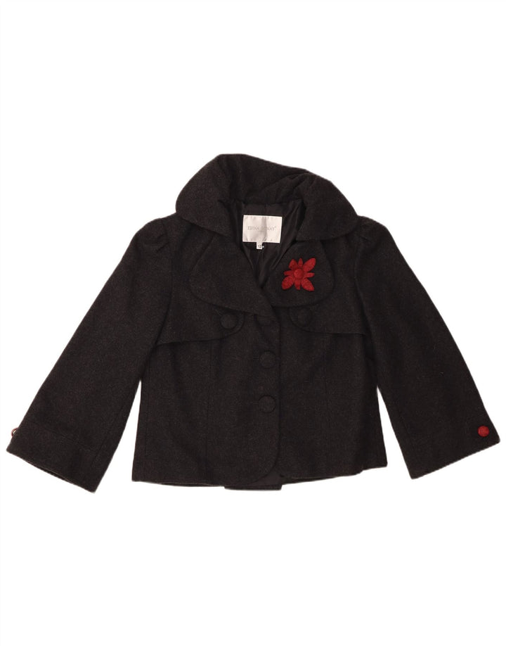 Edina Ronay Womens Crop 3/4-ærmet bomberjakke UK 12 mellemgrå uld