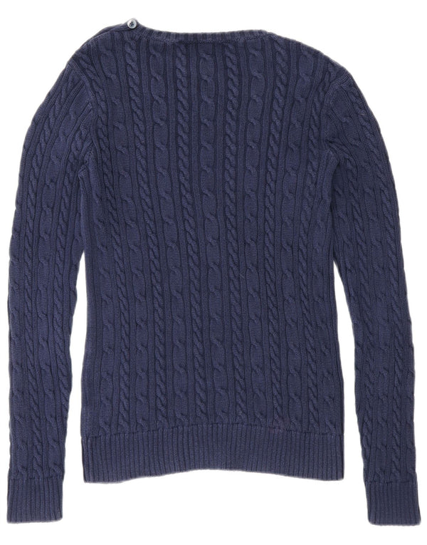 Ralph Lauren Dame Boat Neck Jumper Sweater UK 10 Small Navy Blue Bomuld