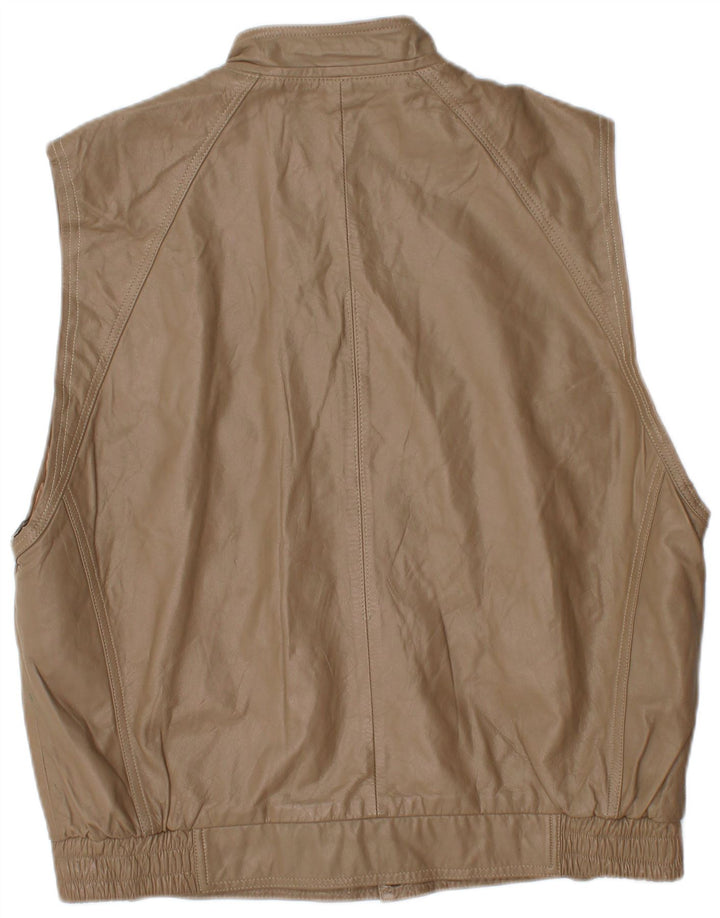 VINTAGE Herre Læder Gilet UK 40 Stor Brun
