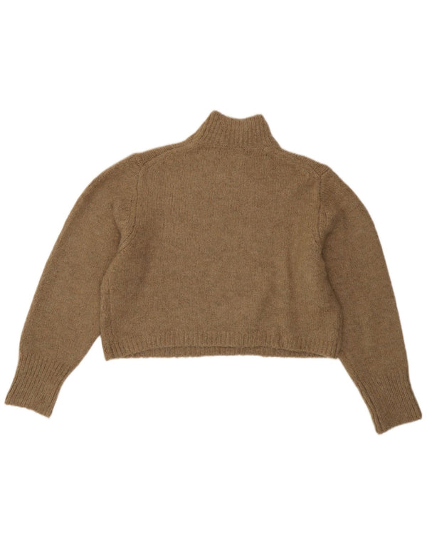 Zara Womens Crop Turtle Neck Jumper Sweater UK 18 XL Brun Akryl