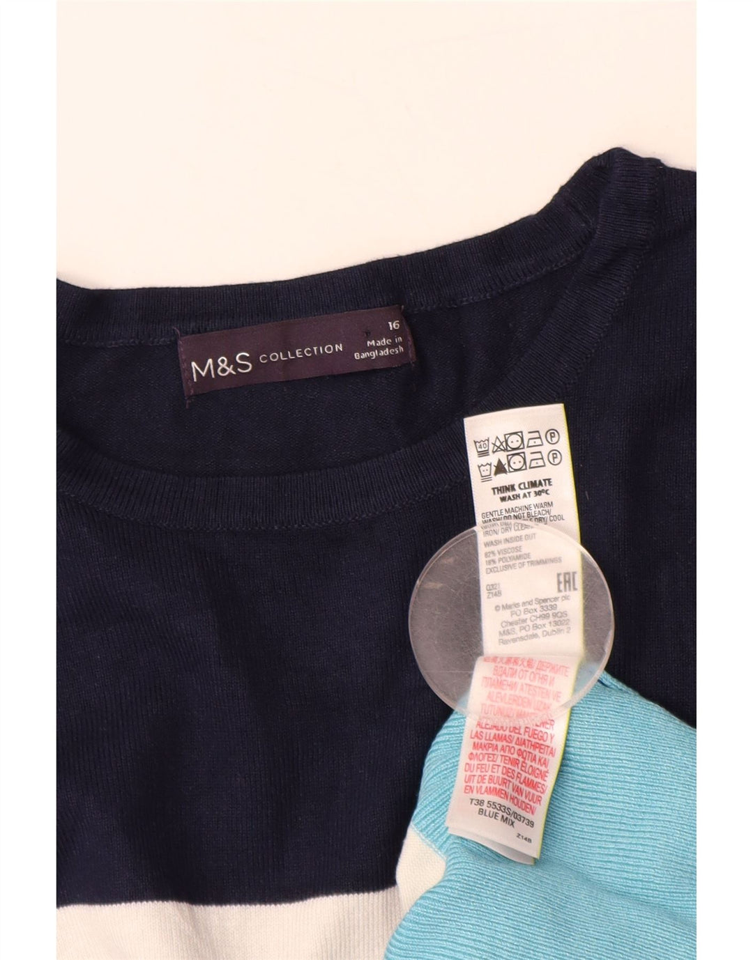 MARKS & SPENCER Dame Boat Neck Jumper Sweater UK 16 Stor blå stribet