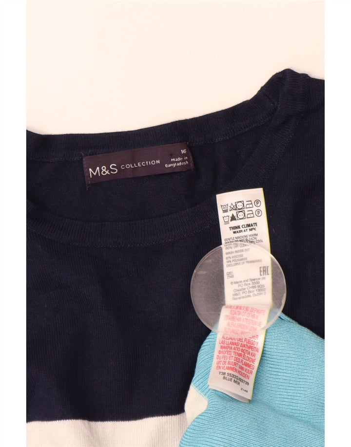 MARKS & SPENCER Dame Boat Neck Jumper Sweater UK 16 Stor blå stribet