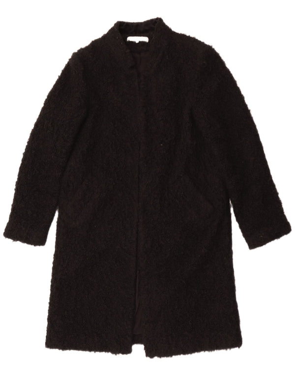 Zara Womens Teddy Open Overcoat UK 14 Medium Black Acrylic