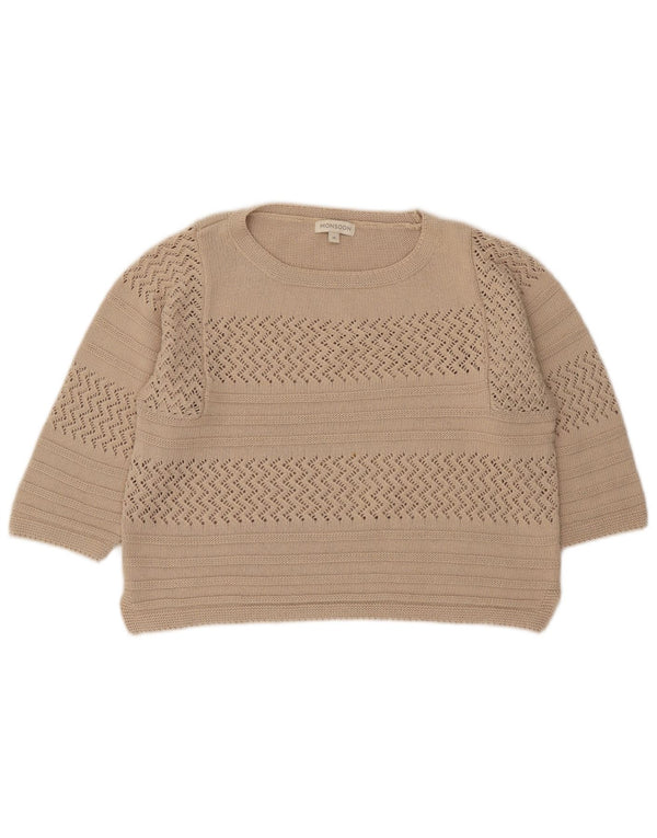 Monsoon Womens Crop 3/4-ærmet bådhalstrøje trøje UK 14 Medium Beige