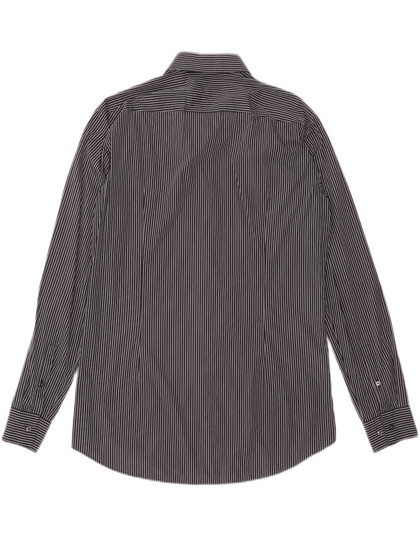 HUGO BOSS Mens Stretch Shirt Size 42 16 1/2 Large Black Pinstripe