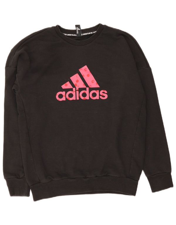 Adidas Dame Grafisk Sweatshirt Jumper UK 14 Medium Sort Bomuld