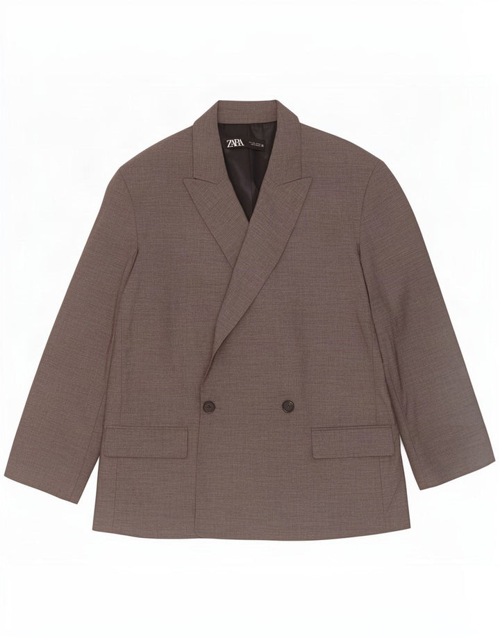 Zara Herre Double Breasted Blazer Jacket UK 40 Large Grå Polyester