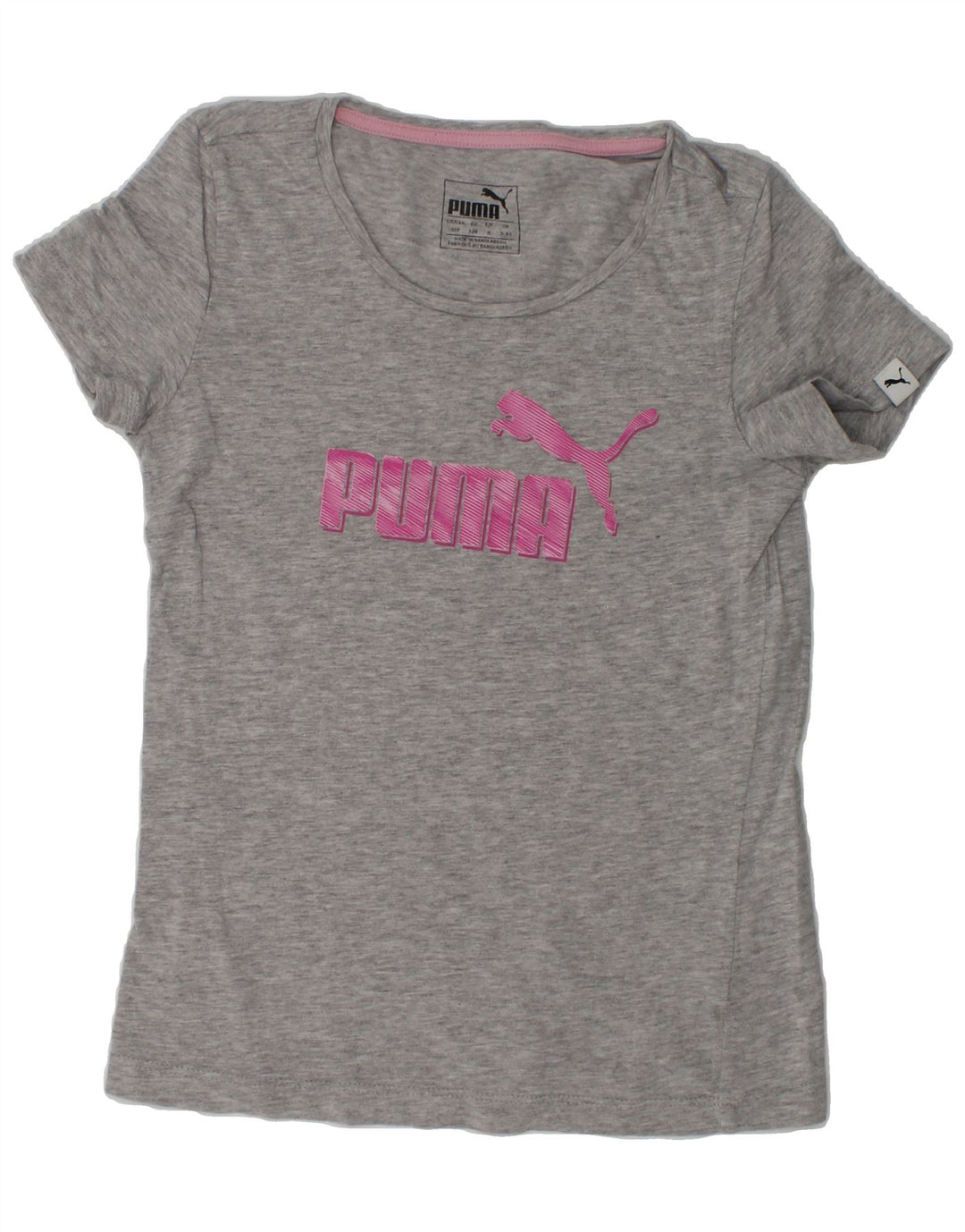 PUMA Girls Graphic T-Shirt Top 7-8 Years Grey Cotton | Vintage Puma | Thrift | Second-Hand Puma | Used Clothing | Messina Hembry 