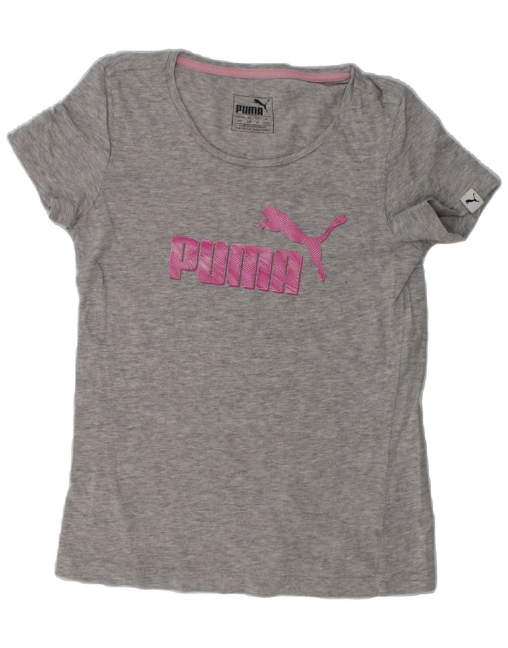 PUMA Girls Graphic T-Shirt Top 7-8 Years Grey Cotton | Vintage Puma | Thrift | Second-Hand Puma | Used Clothing | Messina Hembry 